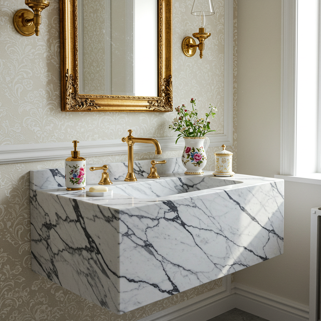 calacatta marble floating vanity