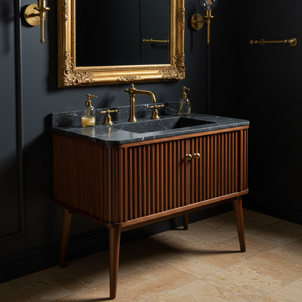 fluted black marble sink