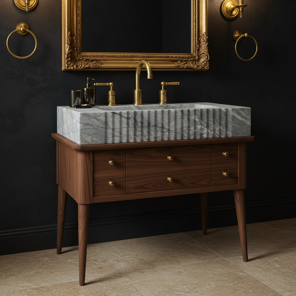 gray marble fluted sink unit