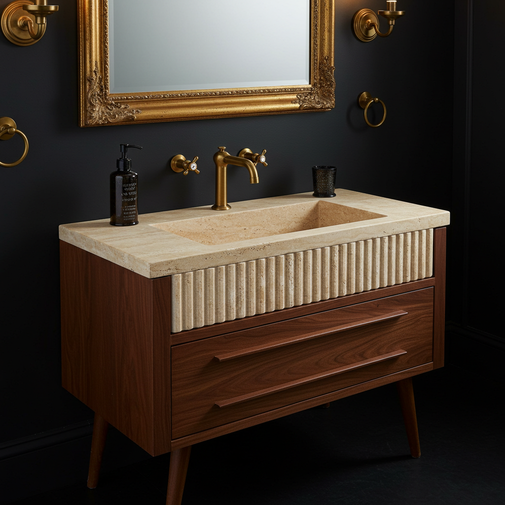 inset fluted travertine sink