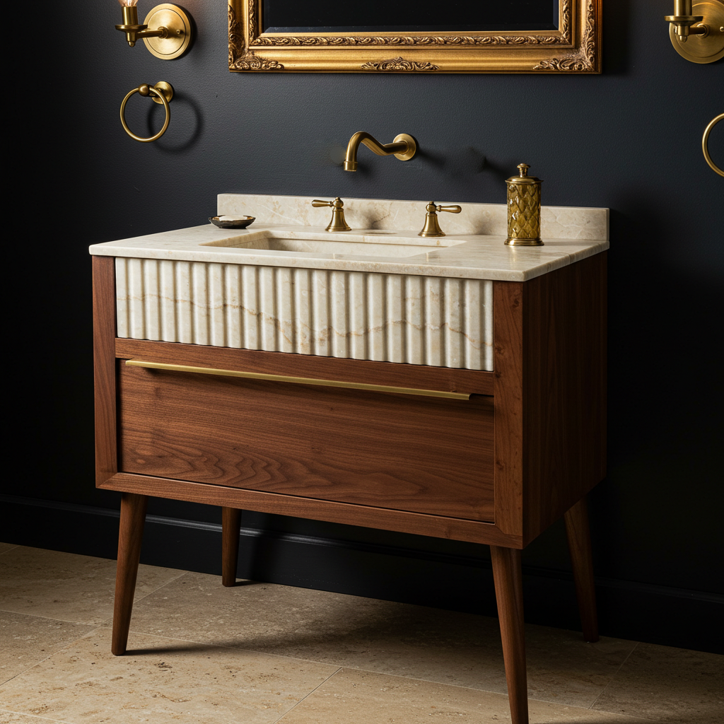 marble inset fluted travertine sink