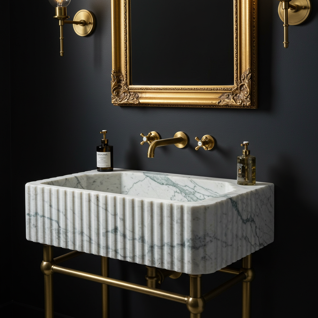rectangular fluted carrara marble sink